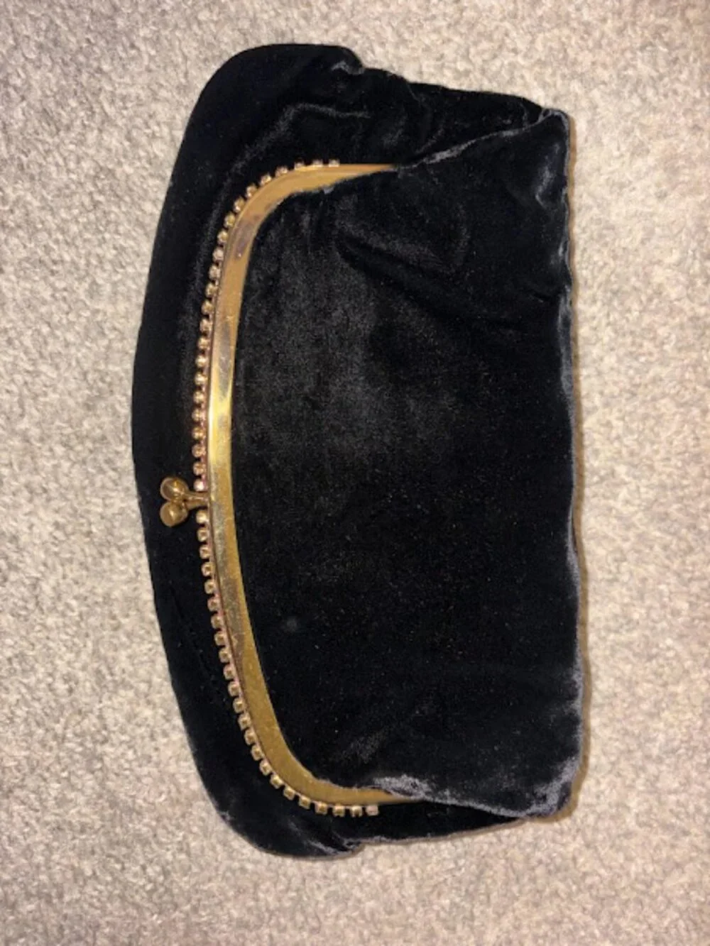 Vintage Garay Black Velvet Folding Clutch Purse, Kiss Lock Rhinestone Trim
